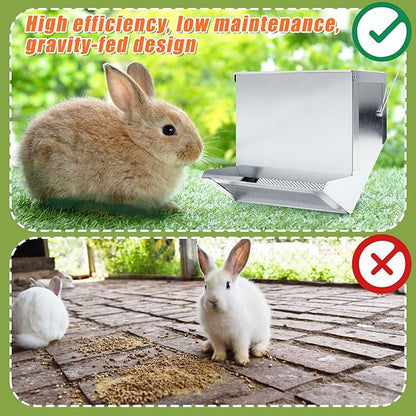 Maxcheck 2 Pcs Rabbit Feeder for Cages Small Animal Food Dispenser with Lid Metal Chicken Grit Oyster Shell Feeders Outside (7.7 Inches,Mesh Bottom,Silver)