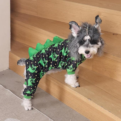 CuteBone Dinosaur Costume Dog Pajamas, Stretchy Spandex Crystal Velvet Sleepwear Coat for Small Dogs, Soft & Warm Pet Outfit Clothes for Cold Weather, Cozy Pullover Design COSP14XL