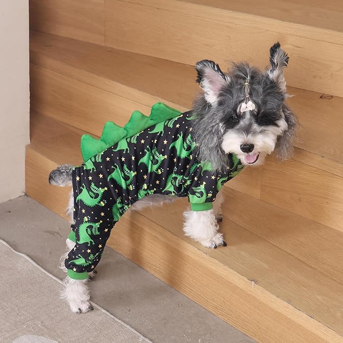 CuteBone Dinosaur Costume Dog Pajamas, Stretchy Spandex Crystal Velvet Sleepwear Coat for Small Dogs, Soft & Warm Pet Outfit Clothes for Cold Weather, Cozy Pullover Design COSP14S