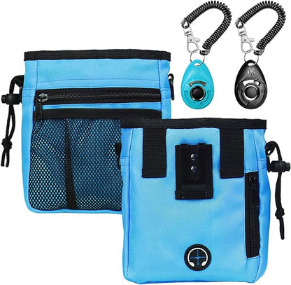 STMK Dog Treat Pouch Dog Clicker Training Kit, Dog Training Treat Pouch Dog Clicker for Training, 3 Ways to Wear Easily Carries Treat Pouches for Pet Training (Blue)
