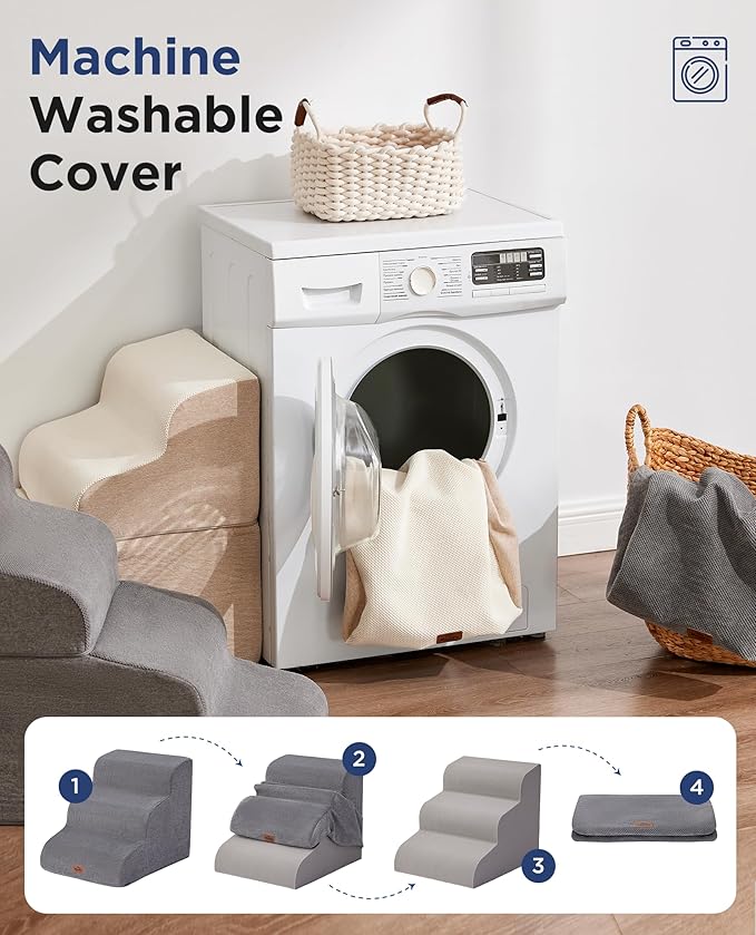 Navy Blue Curved Dog Stairs Ramp for High Beds 22.8" H, 4-Step Dog Steps for Small Dogs and Cats, Pet Stairs for High Bed Climbing, Non-Slip Balanced Pet Step