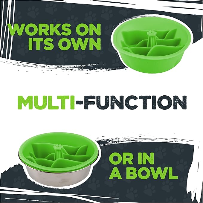 Mighty Paw Slow Feeder Dog Bowls | Interactive Dog Bow Insert - Silicone Puzzle Feeder Insert - Medium for All Sized Breeds (7" x 2")