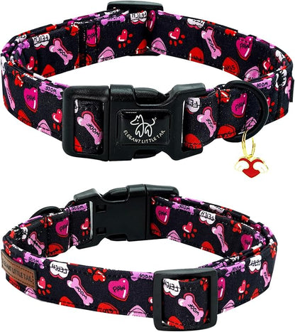 Elegant little tail Valentine's Dog Collar, Red Heart Dog Collars Female or Male Adjustable Cotton Pet Collar with Quick Release Buckle for Small Medium Large Dogs