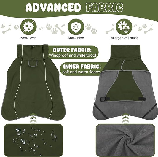 Dog Raincoat, Waterproof Dog Coat with Reflective Straps, Leash Hole & Polar Fleece Lining, Winter Snow Rain Coat for Small, Medium & Large Dogs, Warm, Windproof Vest Jackets