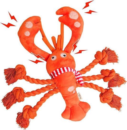 Squeaky Dog Toys, Rope Tug of War Dog Toys, Interactive Lobster Plush Chew Toys, Dog Gifts for Puppy, Small Medium Large Dogs