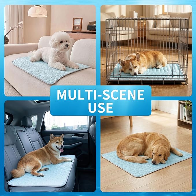 HAOMAIJIA Pet Cooling Mat for Dogs Thick Soft Washable Dog Cooling Mat Indoor Upgrade Waterproof Non-Slip Self Cooling Pad for Dog and Cat (Sky Blue, 39'' x 59'' XX-Large)