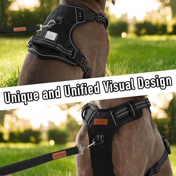 No Pull Dog Harness for Large Dogs, Golden Retriever, Labrador, German Shepherd etc, Easy to Put On and Take Off, Reflective, No Choke, Adjustable and Padded Pet Vest Harness, Black, L