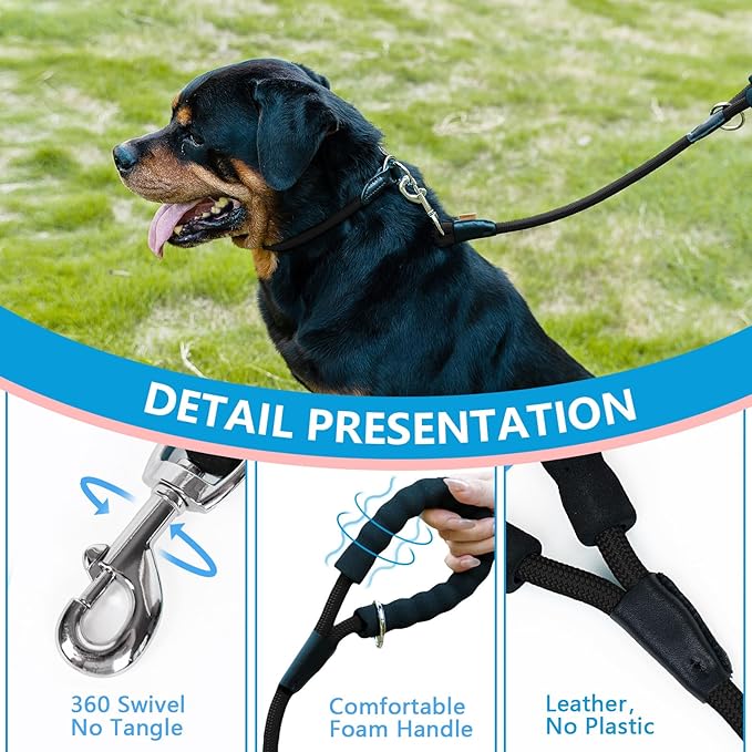 Dog Leash, Braided Rope Traction – Walking Training Lead for Small Dogs ((1/3") x 6FT, Black)