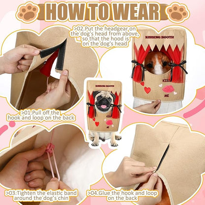 Solsew Valentine Dog Costume Kissing Booth Headpiece for Dog and Cats Cute Pup Kissing Booth Pet Headwear Costume Gift for Holiday Birthday Party(Brown,L/XL)
