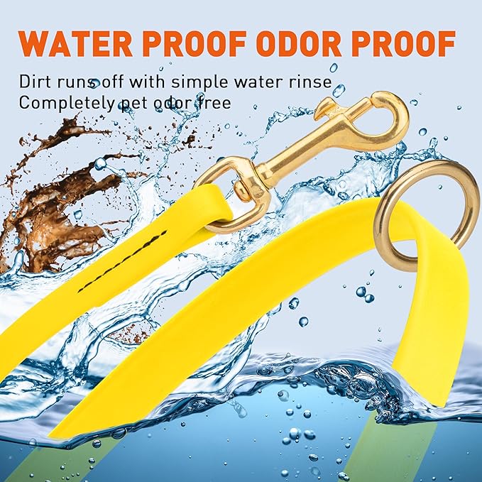Viper Biothane K9 Working Dog Leash Waterproof Lead for Tracking Training Schutzhund Odor-Proof Long Line with Solid Brass Snap for Puppy Medium and Large Dogs 4ft, Lemon Yellow
