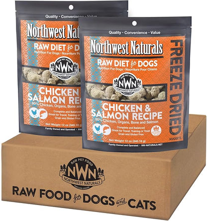 Northwest Naturals Freeze-Dried Chicken & Salmon Dog Food - Bite-Sized Nuggets - Grain-Free, High-Protein, Raw Diet, Human-Grade Ingredients, All Natural, Omega-3 for Skin & Coat - 12 Oz (Pack of 2)
