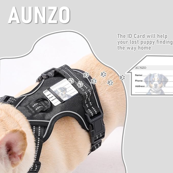 No Pull Dog Harness for Large Dogs, Golden Retriever, Labrador, German Shepherd etc, Easy to Put On and Take Off, Reflective, No Choke, Adjustable and Padded Pet Vest Harness, Black, L