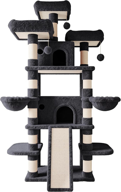 SHA CERLIN 81 Inches Extra Large Cat Tree for Indoor Adult Cats/XXL Big Cat Tower with Condo/Cozy Perches/Sisal Scratching Posts and Hammocks/Activity Center/F80/Heavy Duty/Dark Grey