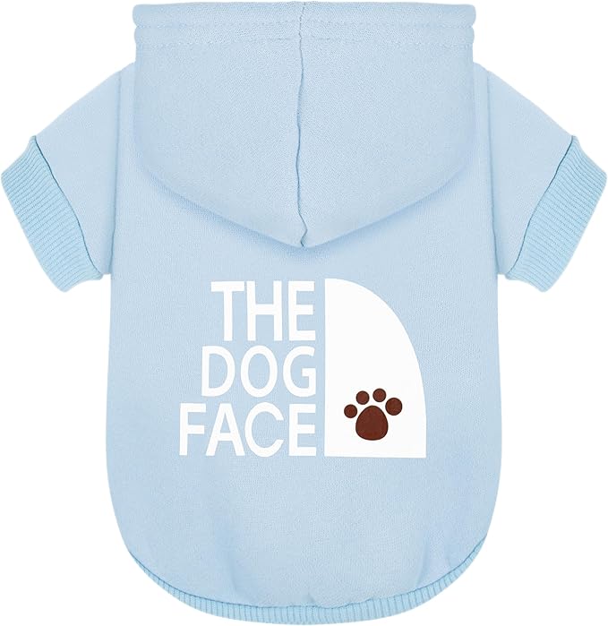 Paiaite Light Blue Chihuahua Dog Hoodie: Warm and Stylish with a 'The Dog Face' Printed Sweatshirt, Pet Clothes, and Sweater Coat All in One - Perfect for Winter and Cool Summer Nights! S
