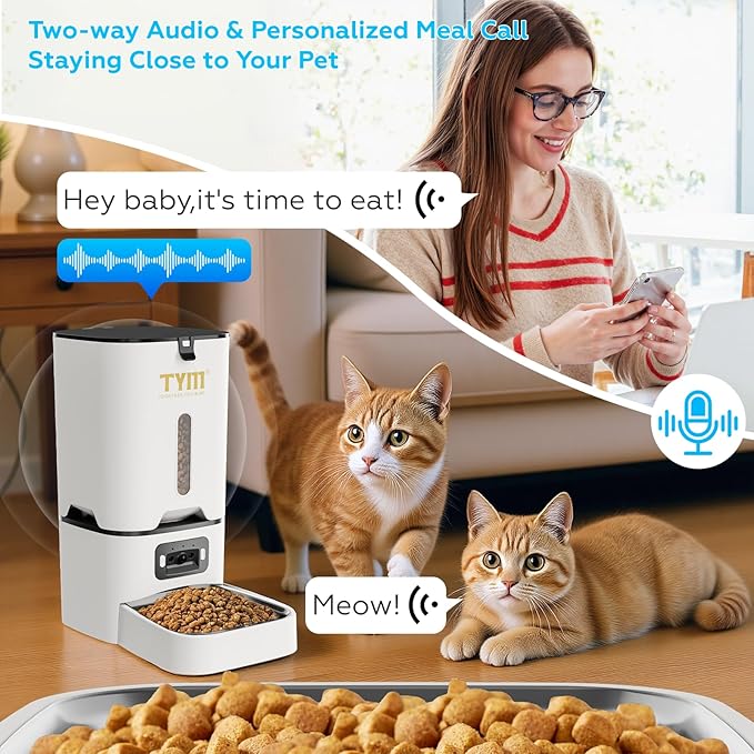 TYM Automatic Cat Feeder with Camera, 5G WiFi Automatic Dog Feeder with APP Control, 7L Remote Feeding Auto Cat Food Dispenser,Reliable, Easy Cleaning