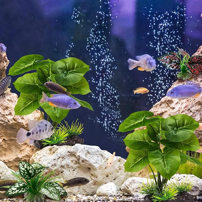 Moonorange Reptile Artificial Plants, Terrarium Plants Decorations Supplies, Aquarium Fish Tank Plant, Amphibian Habitat Hideout Tank Accessories(M Set-4pcs/D)