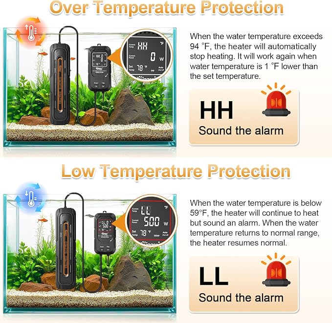 hygger Aquarium Heater, 400W/800W Adjustable Power Fish Tank Heater with Digital Display External Controller, Automatic Power-Off Protection Heater for 80-132 Gallons Freshwater and Saltwater Tank