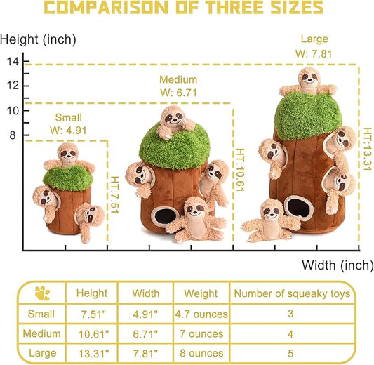 Interactive Squeaky Dog Toys Plush Sloth Dog Toy, Stuffing Woodland Friends Burrow, Squeaky Plush Dog Toy for Small Medium Large Dogs (Large)