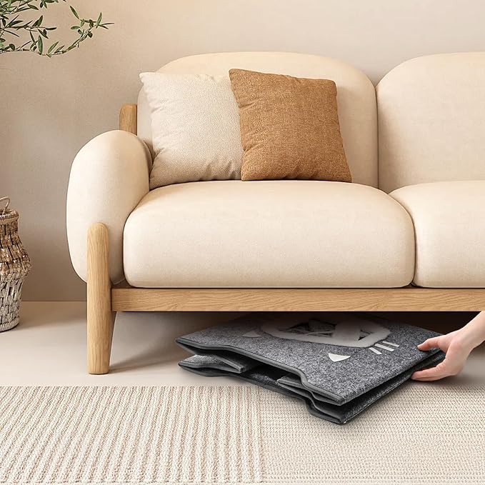 Cat House for Indoor Cats, Large Covered Cat Bed with Cushion Pad Fluffy Ball Hanging, Foldable Cute Cat Cave Bed Cat Condo Hideaway for Pet Cats, Multi Small Pet, Grey