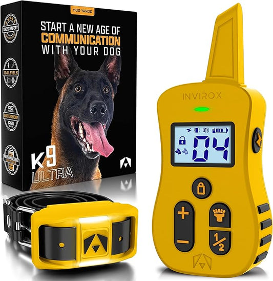 INVIROX E Collar for Dog [Ultra K9] 124 Training Levels, 4 Powerful Modes with Night-Light and ¾ Mile Range 100% Safe Dog Training Collar for Large Dogs IP67 Waterproof