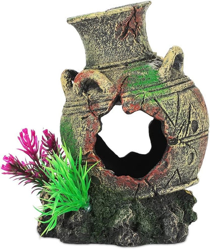 UNEAK - Aquarium Decorations Big Cave Fish Tank Large Vase Jar Jug Sunken Ornament Landscaping Rocks Saltwater Freshwater Small & Medium Fish Garden Pond Ornaments Resin