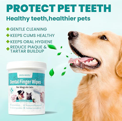 Dental Care Finger Wipes 60 Counts,Teeth Cleaning Finger Wipes for Dogs & Cats,Reduces Plaque & Supports Oral Freshness, Peach Scent