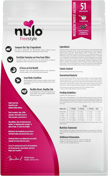 Nulo Freestyle High Protein Cat & Kitten Food, Chicken & Cod Recipe - Natural Grain-Free Dry Cat Food with Omega Fatty Acids & Probiotics, 4 lb Bag