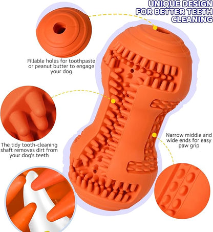 Durable Dog Chew Toy for Teeth Cleaning, Natural Rubber Dental Toy for Small Medium Dogs & Teething Puppies, Tough Chew Toy for Aggressive Chewers, Reduce Boredom and Keep Dogs Busy (Orange)