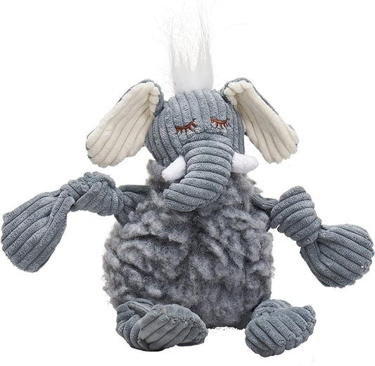 HuggleHounds Knottie Plush Dog Toy - Dog Stuffed Animal Toy, Puppy Toys, Squeaky Dog Toy for Small, Medium & Large Dogs, Soft Fleece, Durable Plush to Keep Them Busy - Ellamae Elephant, Small