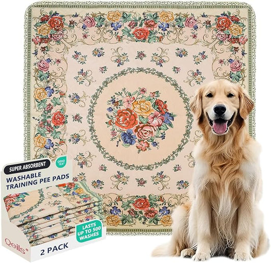 Qeils Washable Pee Pads, Reusable Puppy Pads Super Absorbent Leakproof Dog Training Pads, Non-Slip Wee Wee Pads for Crate, Floor, Potty Pads Feeding Mat Dog Pee 2 Pack 36"x36"