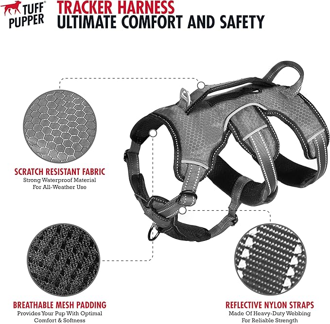 Tuff Pupper Escape Proof No Escape Dog Harness | 5 Point Adjustable Fit Harness for Dogs | Padded Dog Harnesses | Handle Dog Lift Harnesses