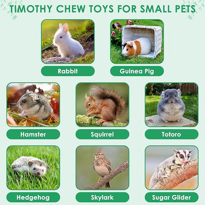 ERKOON 106PCS Bunny Chew Toys for Rabbits Teeth, Natural Rabbit Toys Apple Wood Sticks, Carrot, Timothy Grass Treats for Small Pets, Hamster, Chinchilla, Guinea Pig Dental Care and Treat Teething Toys