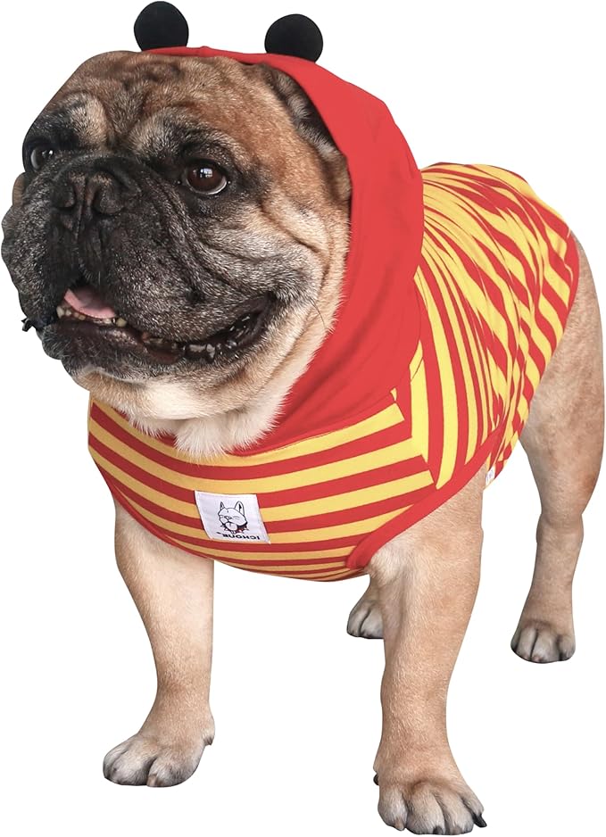 iChoue English Bulldog Bee Honeybee Bumblebee Caterpillar Insect Halloween Costumes Hoodies Sleeveless Clothes Outfits Cosplay Shirts for Dogs Pitbull American Bully - Red Yellow, XXLarge