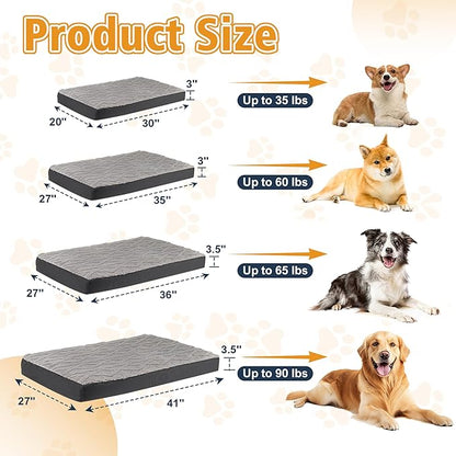 XXL Dog Crate Bed - Soft Fluffy Memory Foam Dog Bed with Anti-Slip Bottom, Machine Washable Pet Bed for Extra Large Dogs (47"x29"x4", Grey)