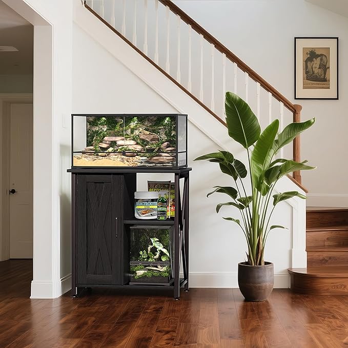 Herture 45-67 Gallon Reptile Tank Stand with Power Outlet, Terrarium Stand with Storage Cabinet, 24" Wx18 D Tabletop, Reptile Terrarium, Black PG12XYB