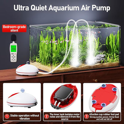3w Ultra Quiet Aquarium Air Pump, Aquarium Aerator Adjustable Airflow, Single Hole Suitable for 70 to 100 GPH Fish Tank