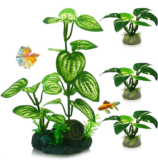 EDGCTYU Aquarium Silk Plants for Betta Fish Tank, Aquarium Plant Aquatic Water Grass Foreground Decor，Fish Tank Decorations(4PCS Green Grasses)