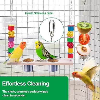 2 Pcs Bird Cage Food Holder Stainless Steel Parrot Fruit & Vegetable Skewer Hanging Foraging Toy for Parakeets, Budgies, Macaws