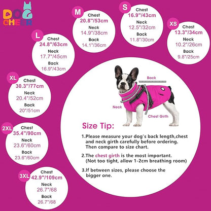 Dogcheer Dog Coat with Harness, Waterproof Dog Jacket Christmas Pet Winter Coat with Pockets, Reflective Doggy Turtleneck Fleece Jacket for Small Medium Large Dogs - Pink, XL