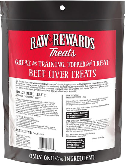 Northwest Naturals Raw Rewards Freeze-Dried Beef Liver Treats for Dogs and Cats - Bite-Sized Pieces - Healthy, 1 Ingredient, Human Grade Pet Food, All Natural, Proudly Made in USA, 10 Oz