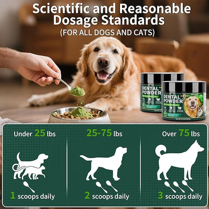 2 Pack Dog Dental Powder, Dog Teeth Cleaning Powder with Natural Herbal Blend, Plaque Off Pet Tooth Cleaning lab co, Targets Tartar & Reduces Plaque & Bad Breath for Dogs & Cats, Mint -150Grams