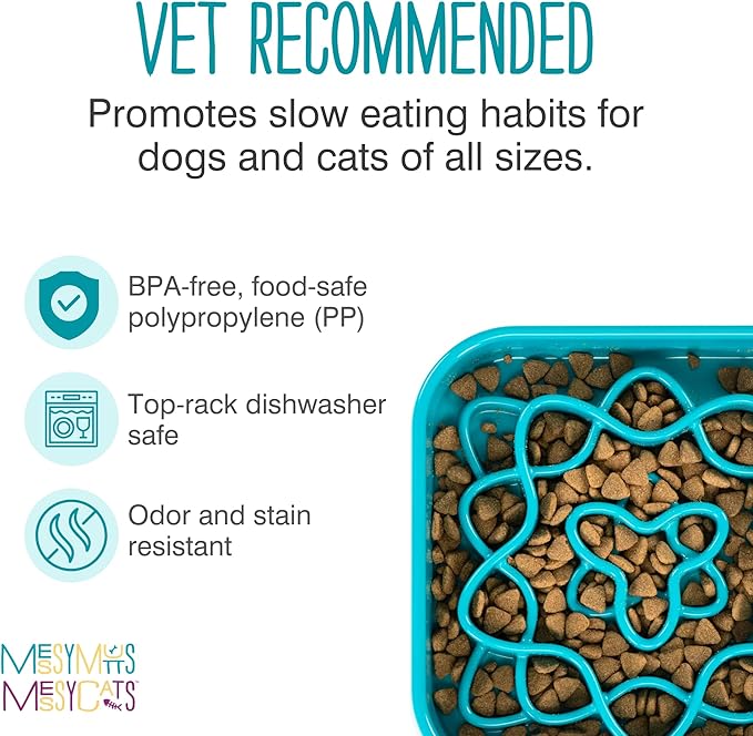 Messy Mutts Interactive Square Slow Feeder | Blue (8 Cup) | 11” x 11” Square Puzzle Slow Feeder for Dogs | Enrichment Food Dish for Slow Eating, Bloating