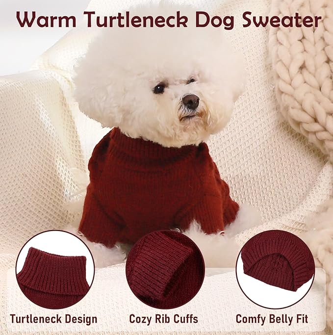 Dog Sweater Medium Size Dog, Red Knit Dog Sweater for Christmas, Thermal Knitted Dog Fall Clothes, Thanksgiving Dog Costumes, Soft Dog Turtleneck Sweater for Medium Dogs Schnauzer, Bichon Frise, Red M