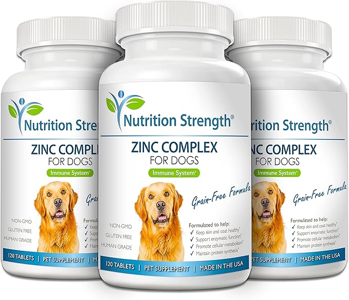 Zinc for Dogs to Support Healthy Skin & Coat, Promote Normal Growth, Balanced Immune Function & Cellular Metabolism, with Biotin, Folate, Selenium & Vitamin E, 120 Chewable Tablets