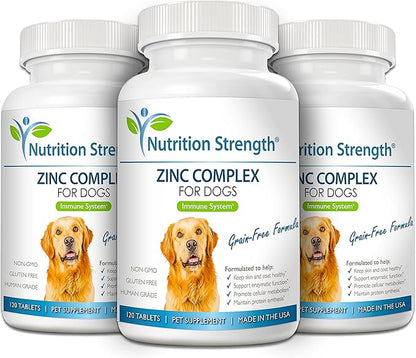 Zinc for Dogs to Support Healthy Skin & Coat, Promote Normal Growth, Balanced Immune Function & Cellular Metabolism, with Biotin, Folate, Selenium & Vitamin E, 120 Chewable Tablets