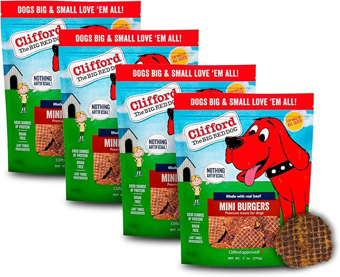 Clifford The Big Red Dog Soft Training Treats for Puppies and Dogs – Healthy, High Protein, Grain Free, Soft Puppy Treats for Small Dogs and Large – Real Beef Mini Burger Bites – 24oz