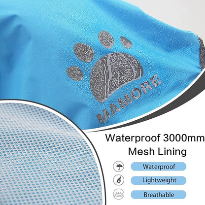 Waterproof Dog Raincoat, Reflective Adjustable Hooded Dog Rain Coat, Lightweight Breathable Pet Rain Jacket Poncho Double Layer with Leash Hole for Small Medium Large Dogs (Blue, Large)