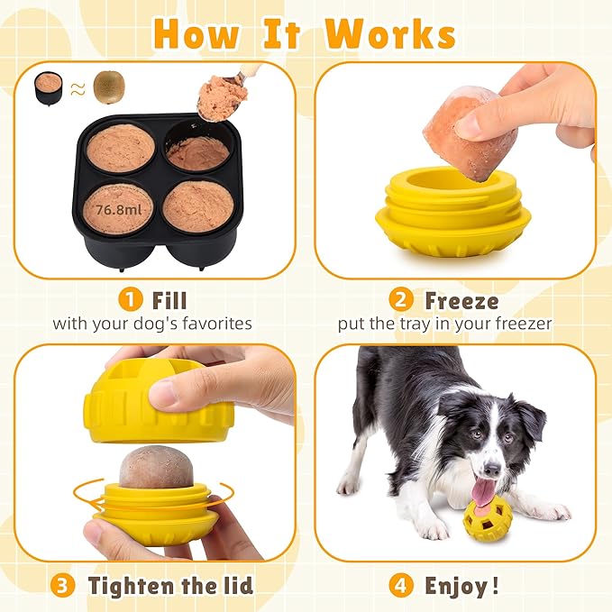 Dog Enrichment Toys, Interactive Dog Toy to Keep Your Pup Busy-Freeze Treat Dispensing,Freezable Fillable Rubber & Easy to Clean,Treat Dispensing Dogs-Slow Feeder, Christmas Dogs Toys, Lemon,S