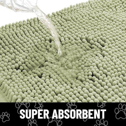 Smiry Dog Door Mat for Muddy Paws, Absorbent Dirt Trapper Non Slip Quick Dry Washable Chenille Mat for Mud Dogs, Entry Rug for Indoor and Outdoor (47x32 Inches, Sage Green and White)