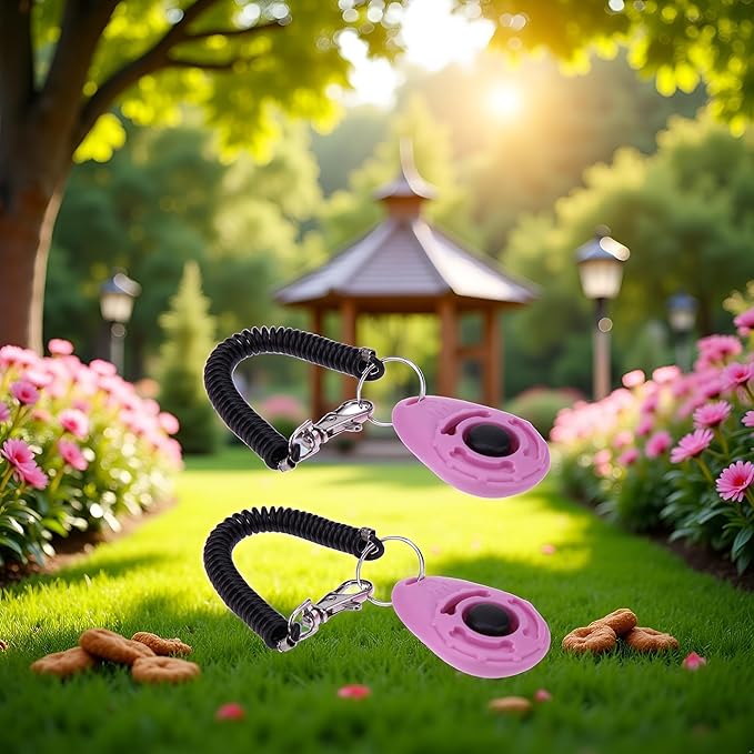 2Pcs ‎Pink Clicker Easy to Use with Button Dog Training Accessories Strong and Long-Lasting, Training and Behavior Aids